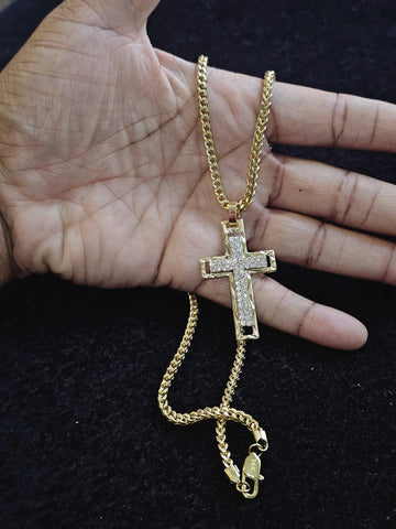 14k Goldplated Franco chain pendant and bracelet set