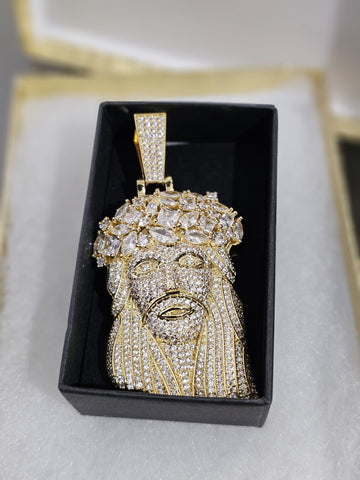 14K gold plated iced out Jesus Piece