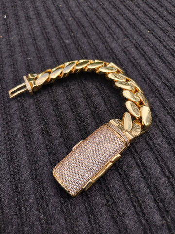 14k Gold Plated Miami Cuban Link 22mm Bracelet Cz Diamond Curve lock