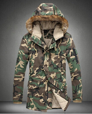 Fashion Camouflage Men Casual Military Men's Winter jacket with fur a hood