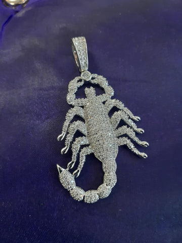 Iced out white gold plated scorpion pendant