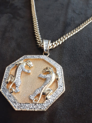 14k gold plated Double Panther pendant