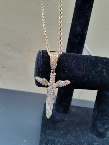 Iced out Wing Knife gold plated pendant
