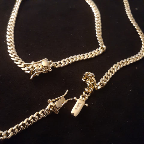 14k 4mm Gold Over 925 Silver Cuban link Chain and Bracelet Set