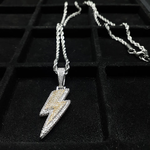 14k white Gold Plated 4mm Rope chain and Pendant