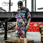 Men Graffiti Jogger Set Shorts+T shirt