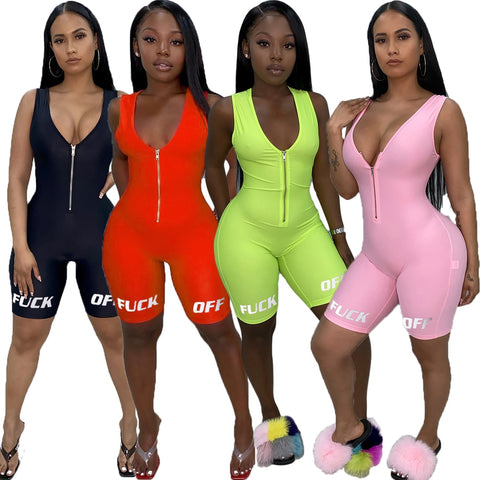 Womens Sleeveless Fu*k OFF Romper Bodysuits Outfit