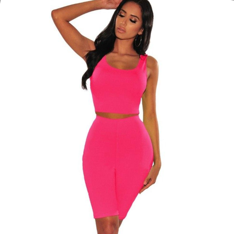 Womens Summer Solid Color 2 PIECE Sleeveless Top And Shorts OUTFIT