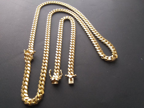 14k 6mm Gold Over 925 Silver Cuban link Chain and Bracelet Set