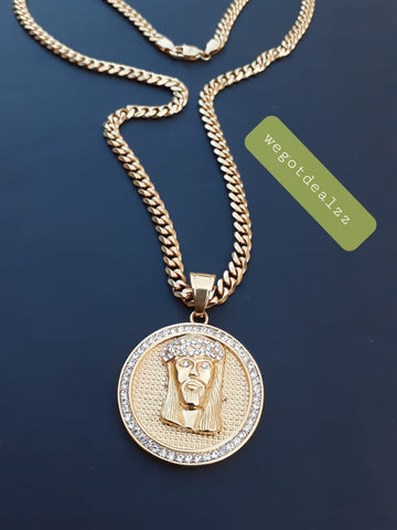 14k 6mm Gold Plated Cuban link Chain and Pendant