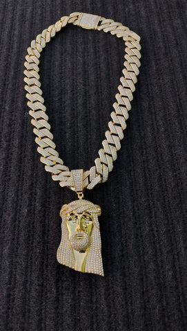 14k gold plated Iced out 20mm Big Cuban link Chain and Iced out Pendant