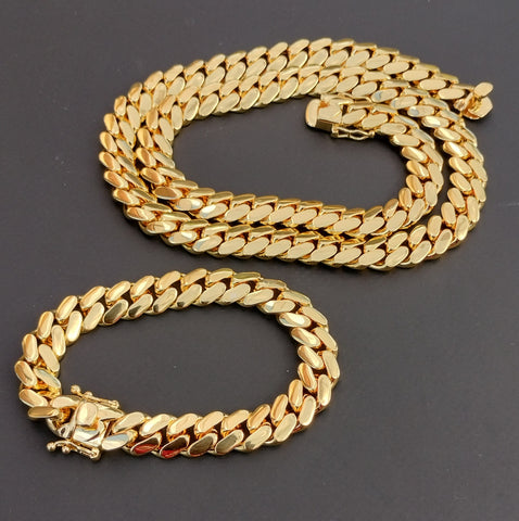 14k Gold Plated 12mm Miami Cuban Link Chain and Bracelet