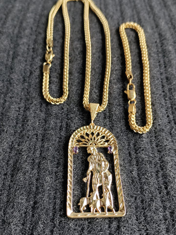 14k 3mm Gold plated Franco Chain Bracelet and Pendent Set