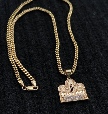 14k Gold Filled 3mm Cuban Link Chain and Pendant Set