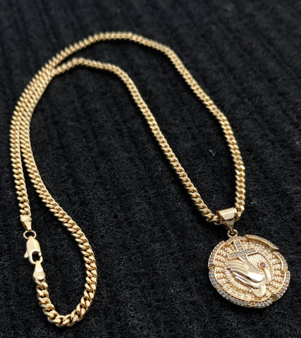 14k Gold Filled 3mm Cuban Link Chain and Pendant Set