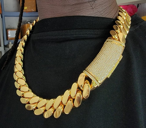 New styles Gold plated Miami Cuban link Big Boy 22mm Chain Cz Diamond Pave Curve Lock