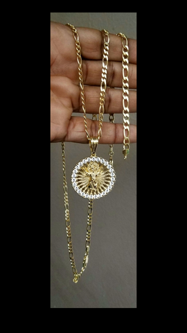 14k 4mm Gold Filled Figaro Chain Bracelet and Pendant  Set