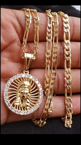 14k 4mm Gold Filled Figaro Chain Bracelet and Pendant  Set