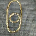 14k Gold Plated 12mm Miami Cuban Link Chain and Bracelet