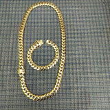 14k Gold Plated 12mm Miami Cuban Link Chain and Bracelet