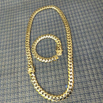 14k Gold Plated 12mm Miami Cuban Link Chain and Bracelet