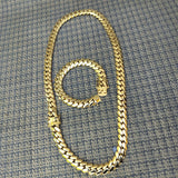 14k Gold Plated 12mm Miami Cuban Link Chain and Bracelet