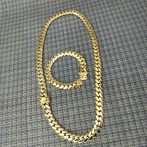 14k Gold Plated 12mm Miami Cuban Link Chain and Bracelet