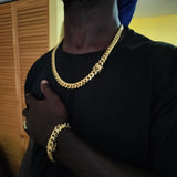 14k Gold Plated 12mm Miami Cuban Link Chain and Bracelet
