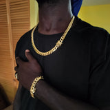 14k Gold Plated 12mm Miami Cuban Link Chain and Bracelet
