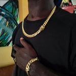 14k Gold Plated 12mm Miami Cuban Link Chain and Bracelet