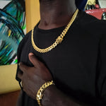 14k Gold Plated 12mm Miami Cuban Link Chain and Bracelet
