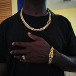 14k Gold Plated 12mm Miami Cuban Link Chain and Bracelet