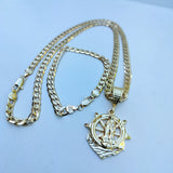 14k Gold Filled 6mm Cuban Link Chain Bracelet and Pendant Set