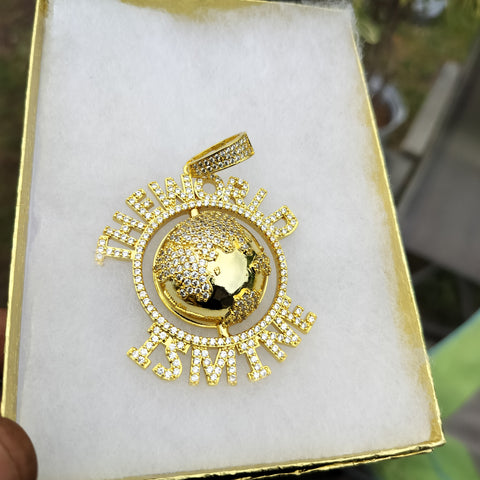 14K gold plated World is Mine pendant
