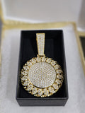 14K gold plated iced out Circle Cuban link pendant