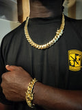 14k Gold Plated 15mm Miami Cuban Link Chain and Bracelet