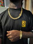 14k Gold Plated 15mm Miami Cuban Link Chain and Bracelet