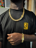 14k Gold Plated 15mm Miami Cuban Link Chain and Bracelet