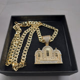 14k Gold Filled 5mm Diamond cut Cuban Link Chain and Pendant