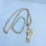 14k Gold Filled 6mm Cuban Link Chain Bracelet and Pendant Set