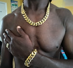 14k gold-plated 18mm Flat Cuban link chain and bracelet set