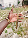 14k gold-plated 18mm Flat Cuban link chain and bracelet set