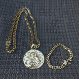 14k 8mm Gold Plated Cuban Link Chain Pendant and Bracelet Set