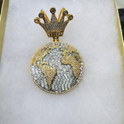 14K gold plated iced out World pendant