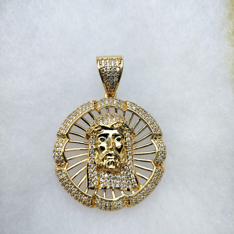 14K gold plated Jesus pendant cz diamond