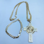 14k Gold Filled 6mm Cuban Link Chain Bracelet and Pendant Set
