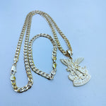 14k Gold Filled 6mm Cuban Link Chain Bracelet and Pendant Set