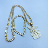 14k Gold Filled 6mm Cuban Link Chain Bracelet and Pendant Set