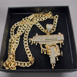 14k Gold Filled 5mm Diamond cut Cuban Link Chain and Pendant
