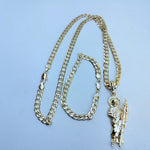14k Gold Filled 6mm Cuban Link Chain Bracelet and Pendant Set